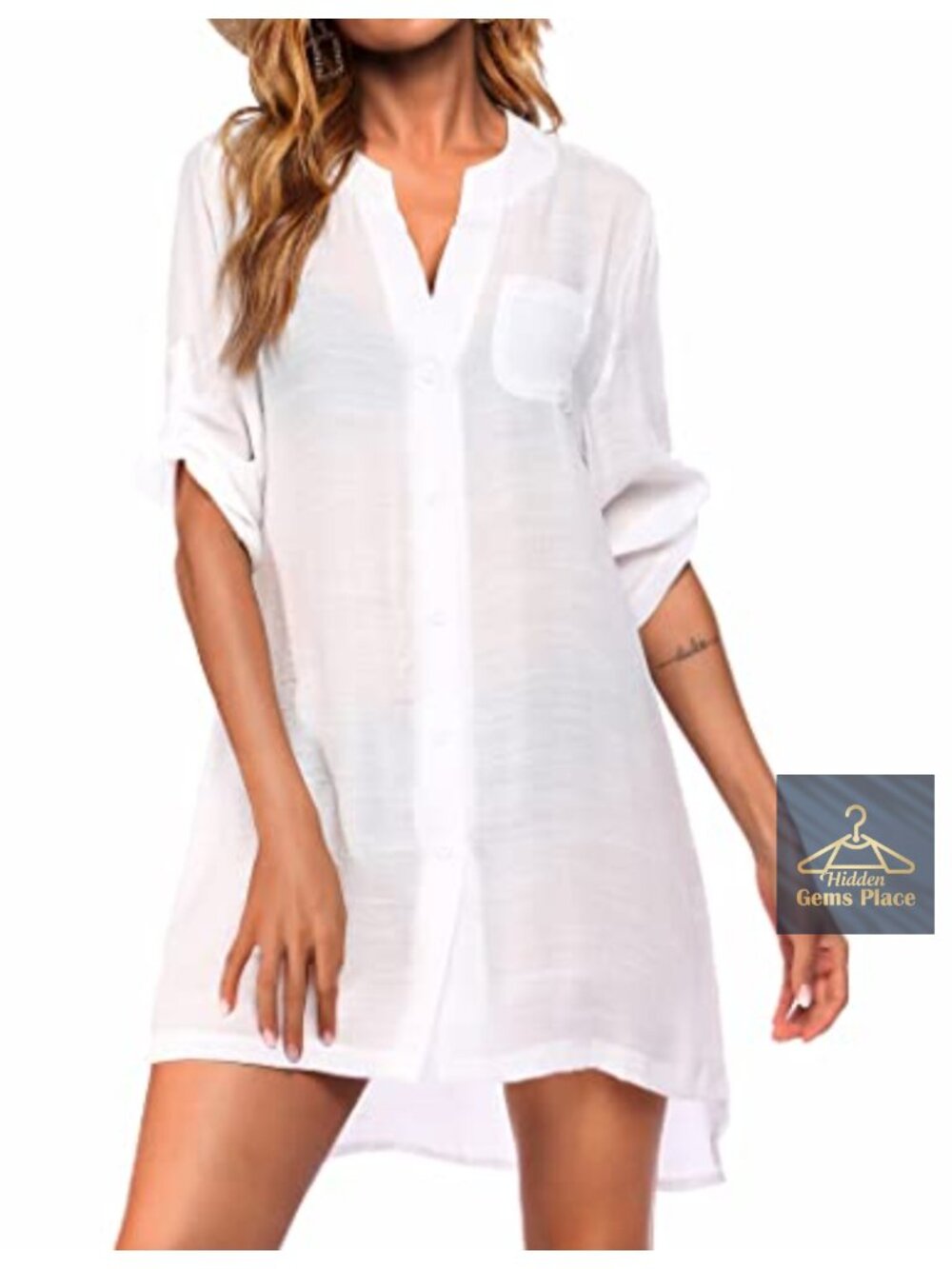 Ekouaer Women's Bathing Suit Cover Up Button Down Beach Dress Shirt
